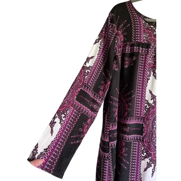 Minkpink X Urban Outfitters Long Sleeve Boho Tunic Dress L Pink Black - Picture 4 of 7
